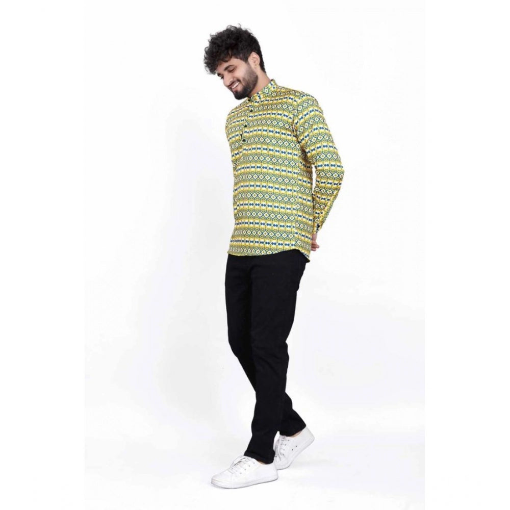 Men's shortkurta, cotton blended print, full sleeve