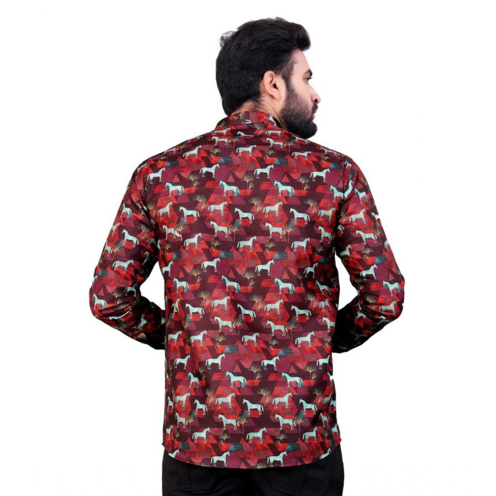 Men's multicolor printed cotton blended full sleeve shortkurta with mandarin neck and button closure