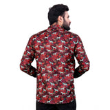 Men's multicolor printed cotton blended full sleeve shortkurta with mandarin neck and button closure