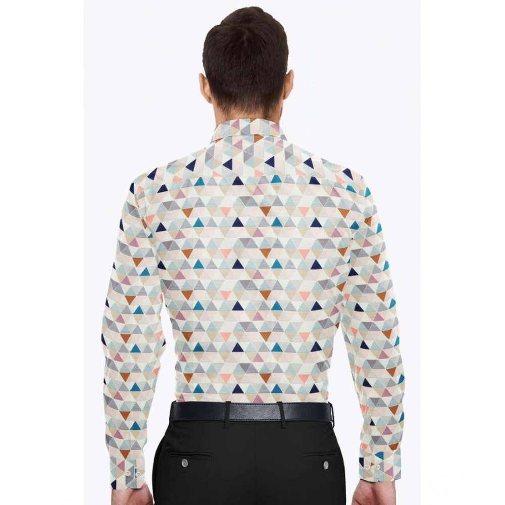 Multicolor cotton blended men's full sleeve shirt with printed design and regular collar