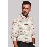 White-Red cotton blended printed full sleeve shirt for men on display