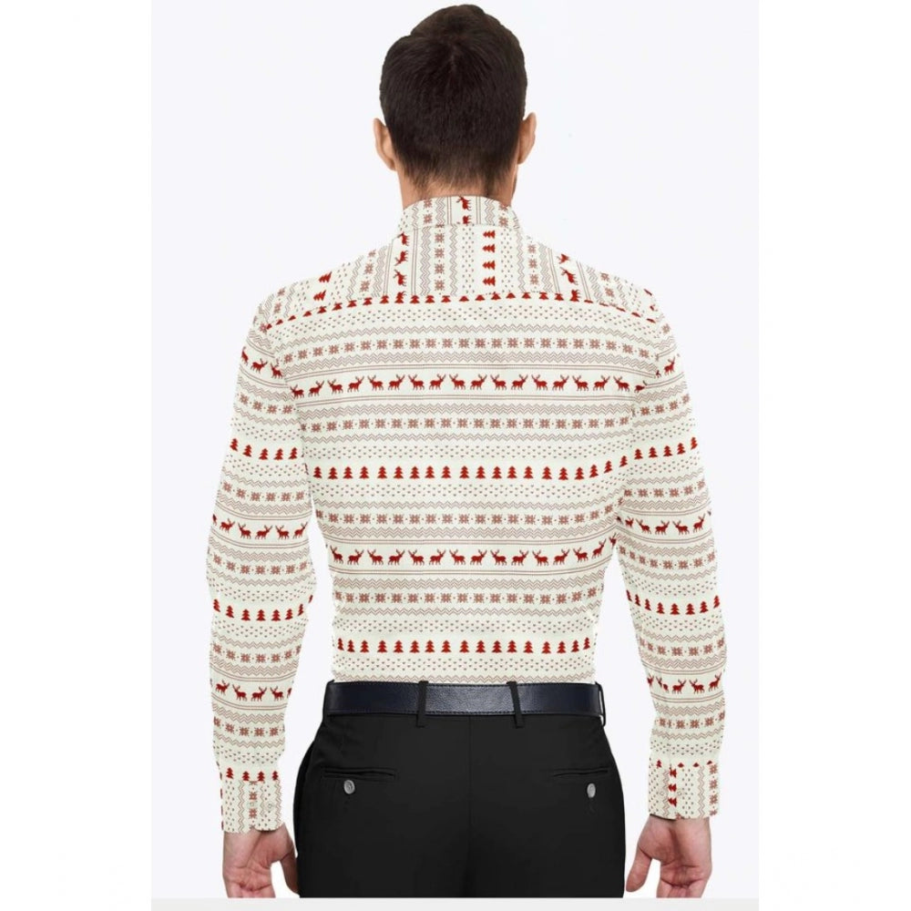 White-Red cotton blended printed full sleeve shirt for men on hanger
