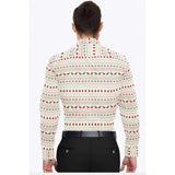 White-Red cotton blended printed full sleeve shirt for men on hanger