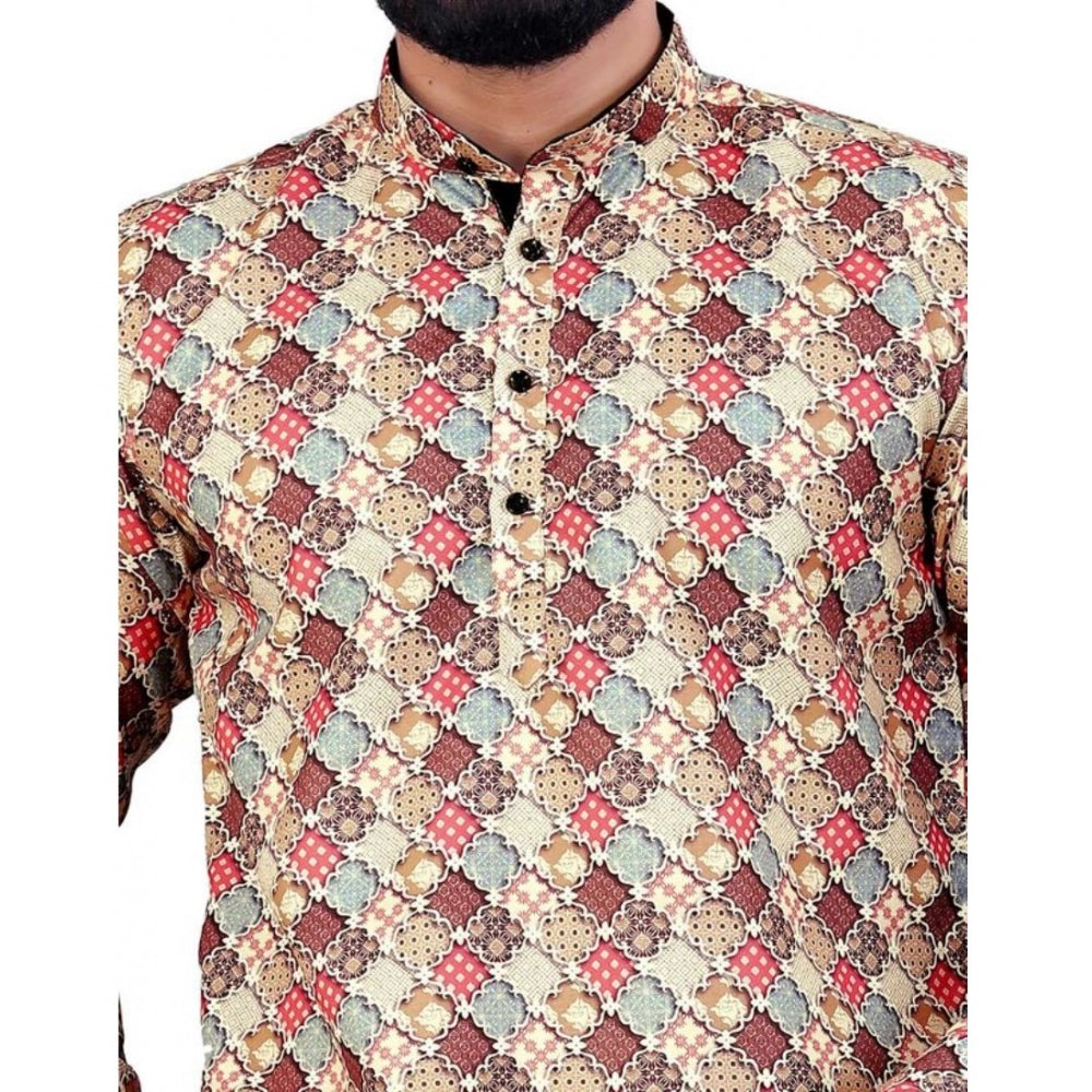Men's short kurta cotton, multicolored print, full sleeves