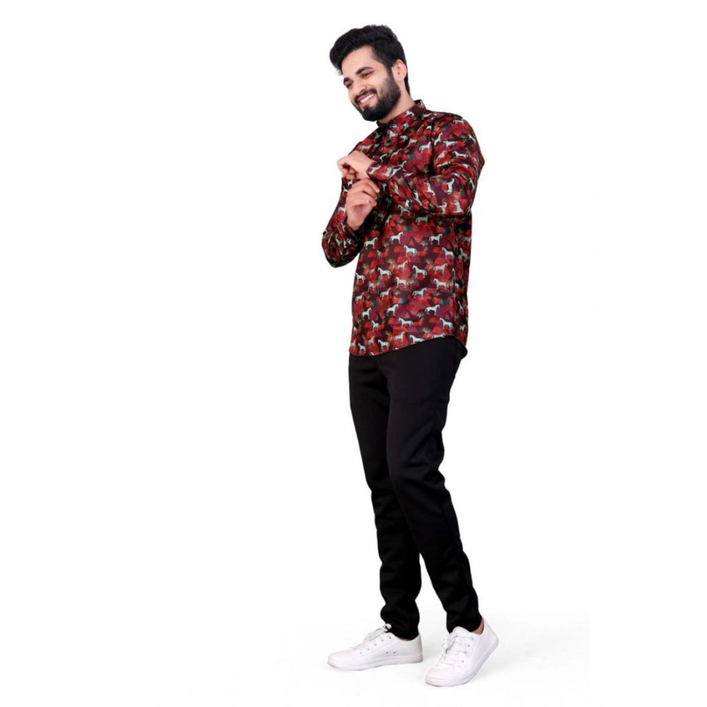 Men's short kurta with multicolored print, cotton blend material