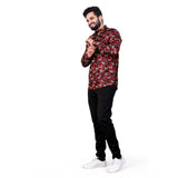 Men's short kurta with multicolored print, cotton blend material