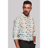 Multicolor cotton-blend men's printed full sleeve shirt, button closure with regular collar