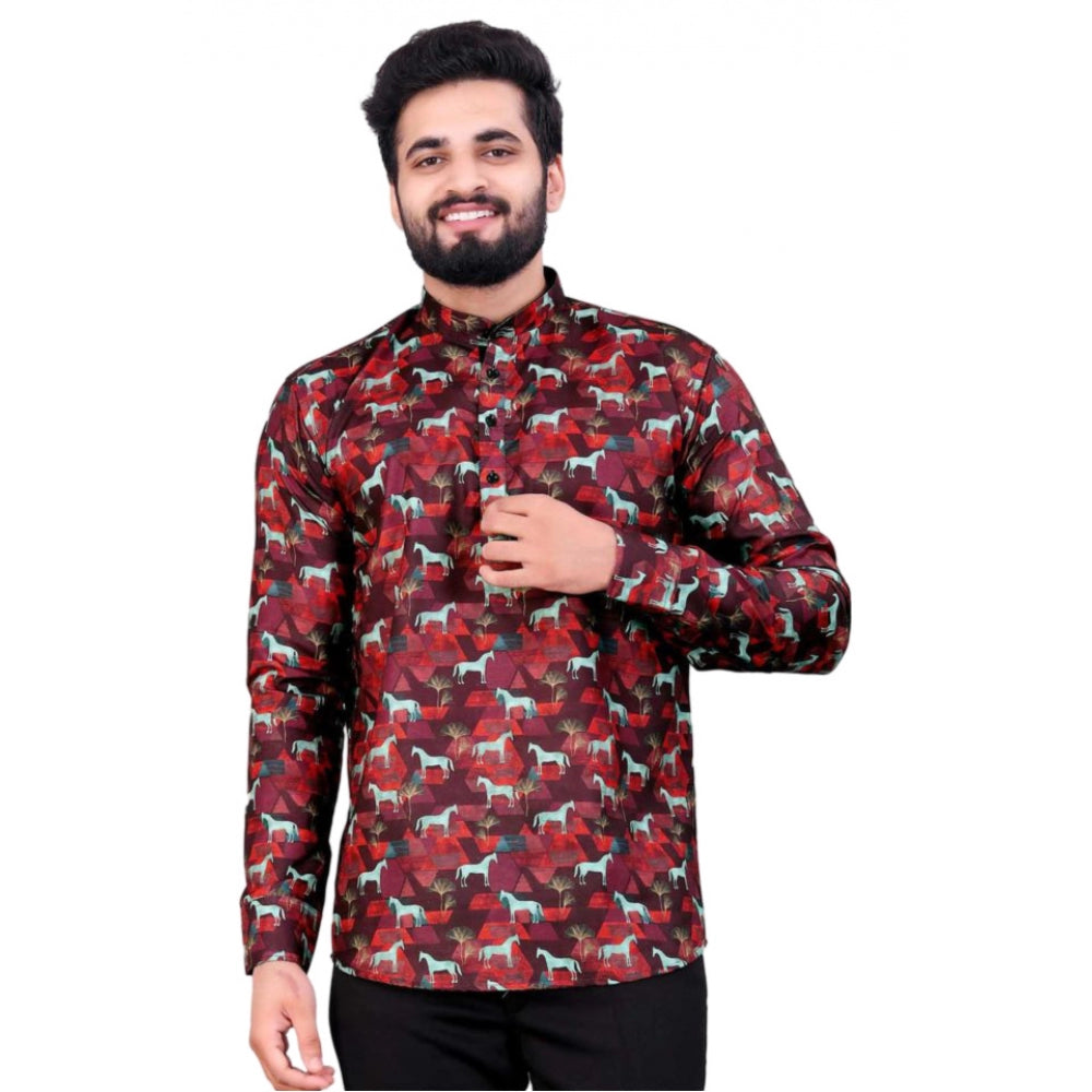 Men's short kurta, cotton blend fabric, short sleeve, full length