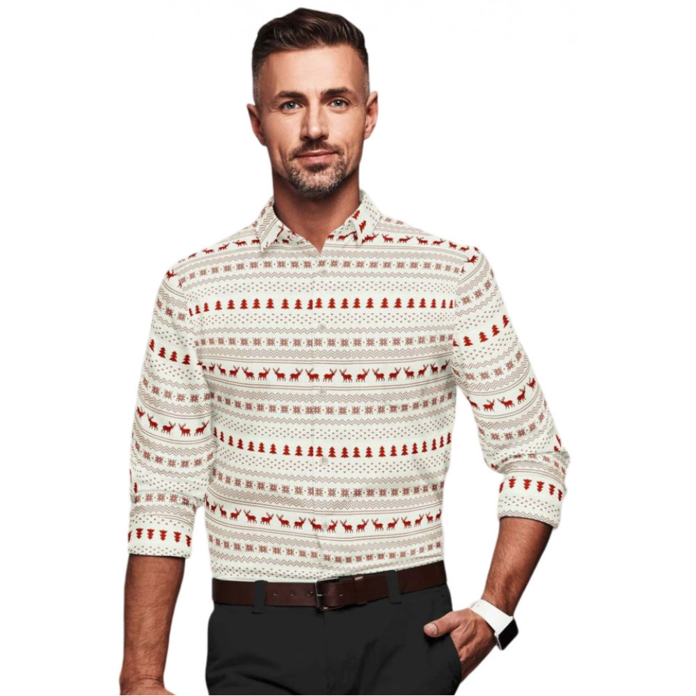 White-Red printed cotton blended full sleeve men's shirt on hanger