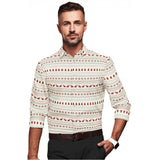 White-Red printed cotton blended full sleeve men's shirt on hanger