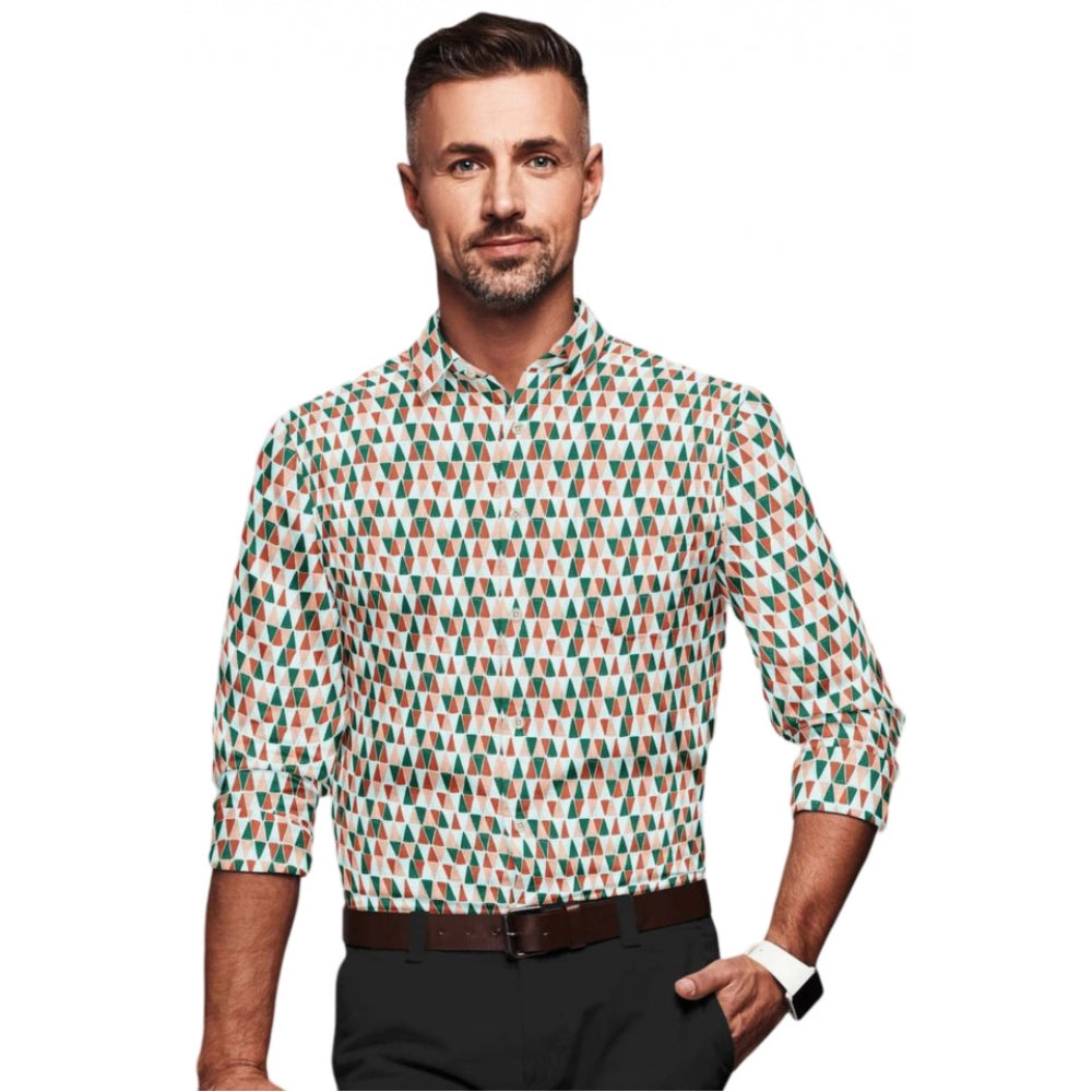 Multicolor cotton-blend men's printed full sleeve shirt with regular collar and button closure