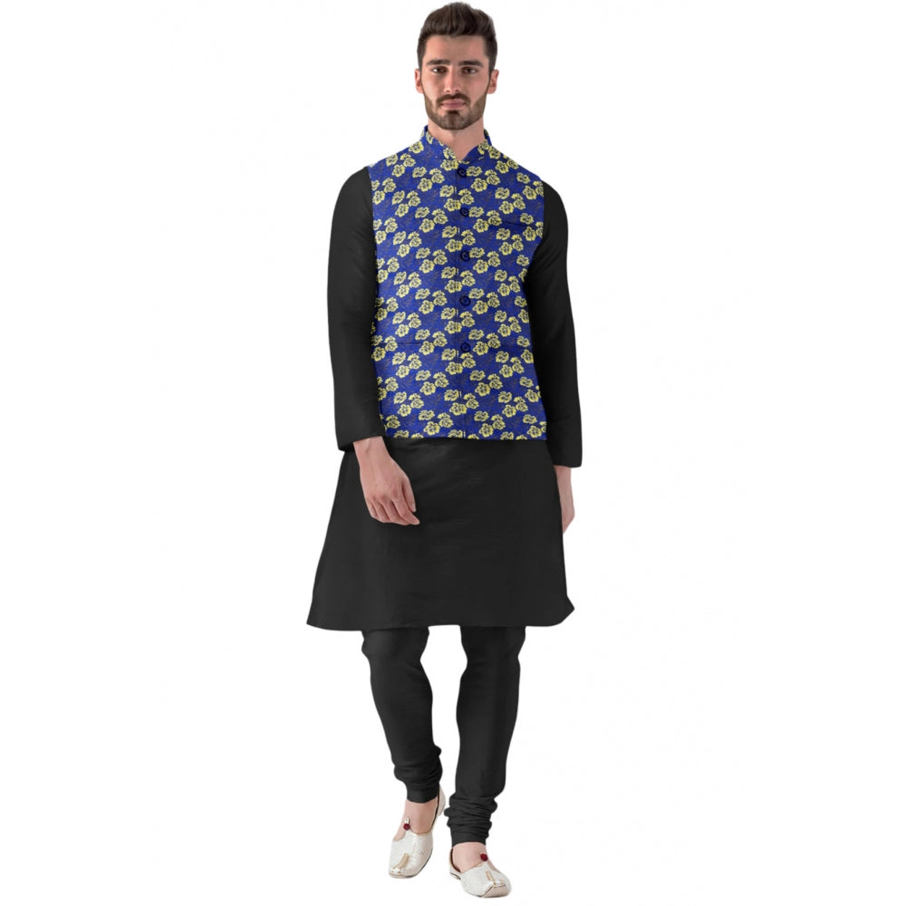 Blue men's jacquard printed full sleeve waistcoat