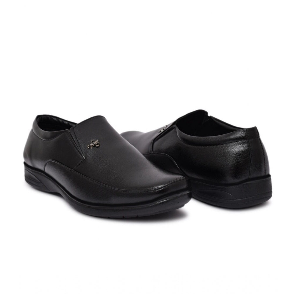 Black faux leather slip-on formal shoes for men