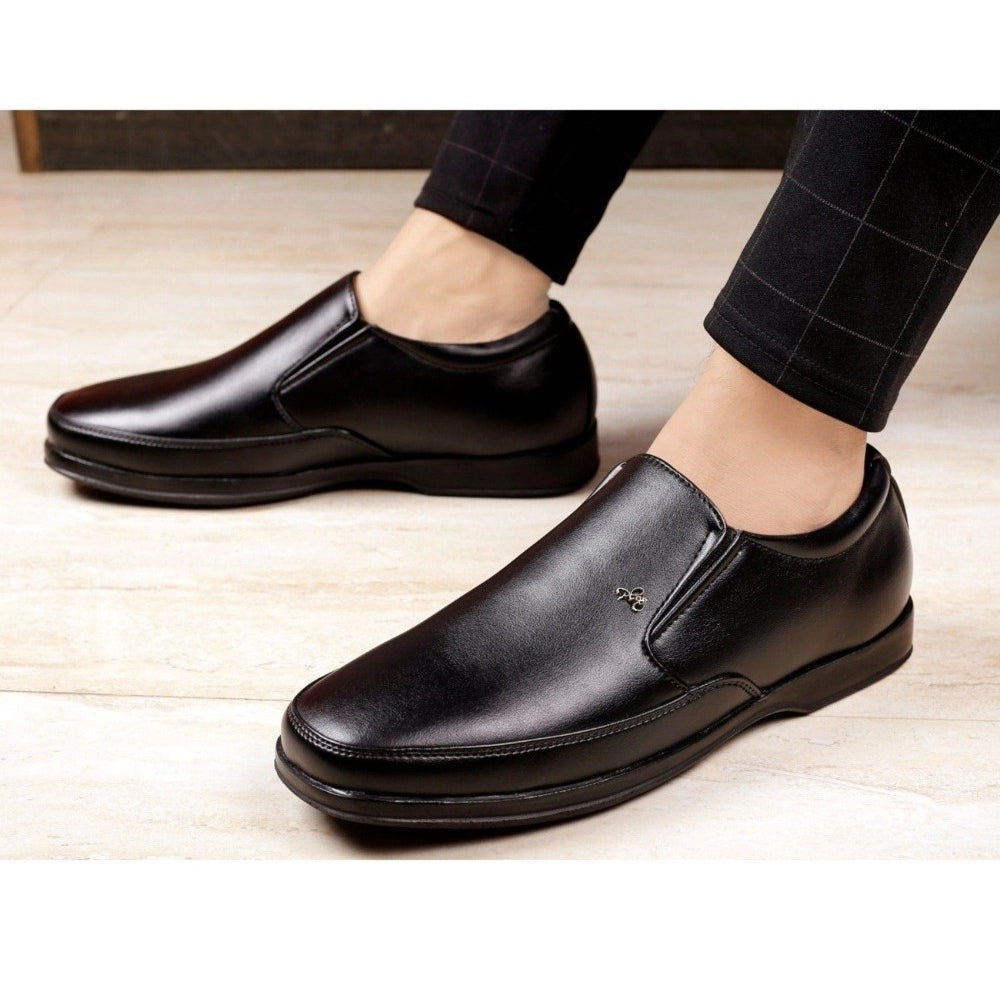 Men's black faux leather slip-on formal shoes - versatile footwear for any occasion