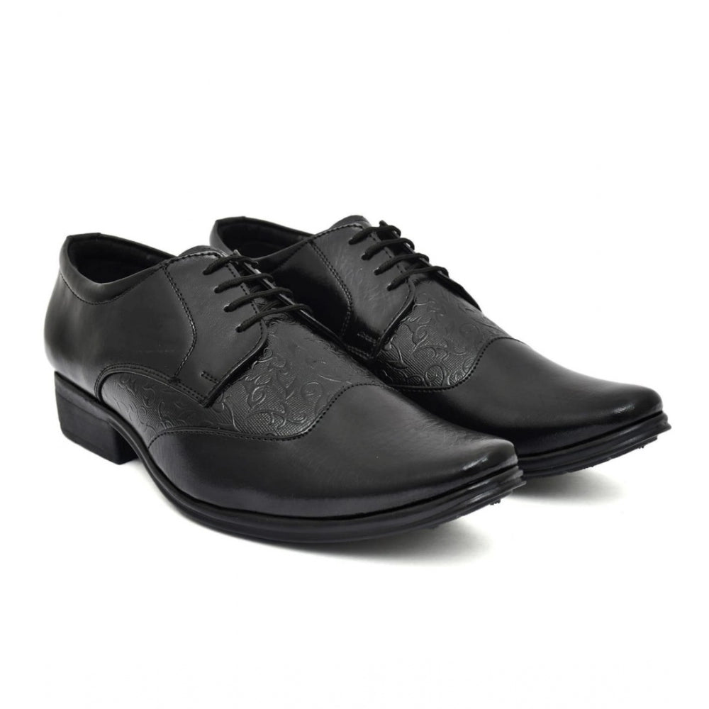 Black faux leather men's formal shoes - lace-up style for office wear