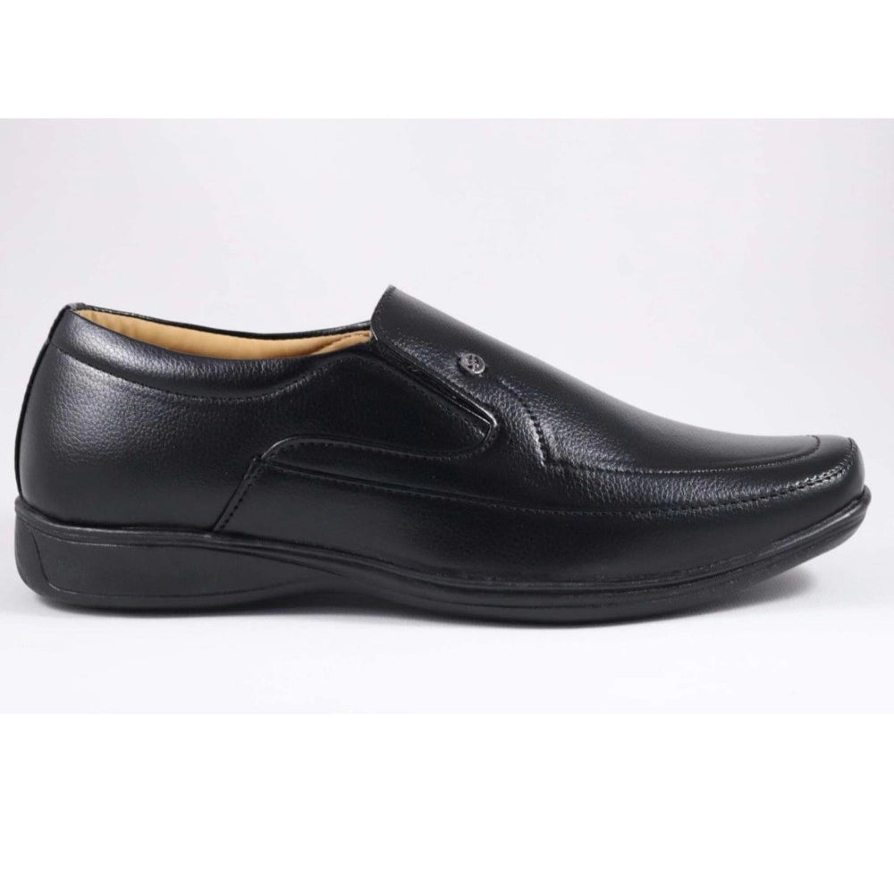 Black faux leather men's formal shoes - stylish lace-up flat footwear for professional events