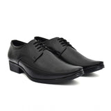 Black faux leather formal shoes for men, lace-up closure type on display stand