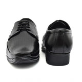 Black faux leather men's formal shoes - flat heeled, lace-up design