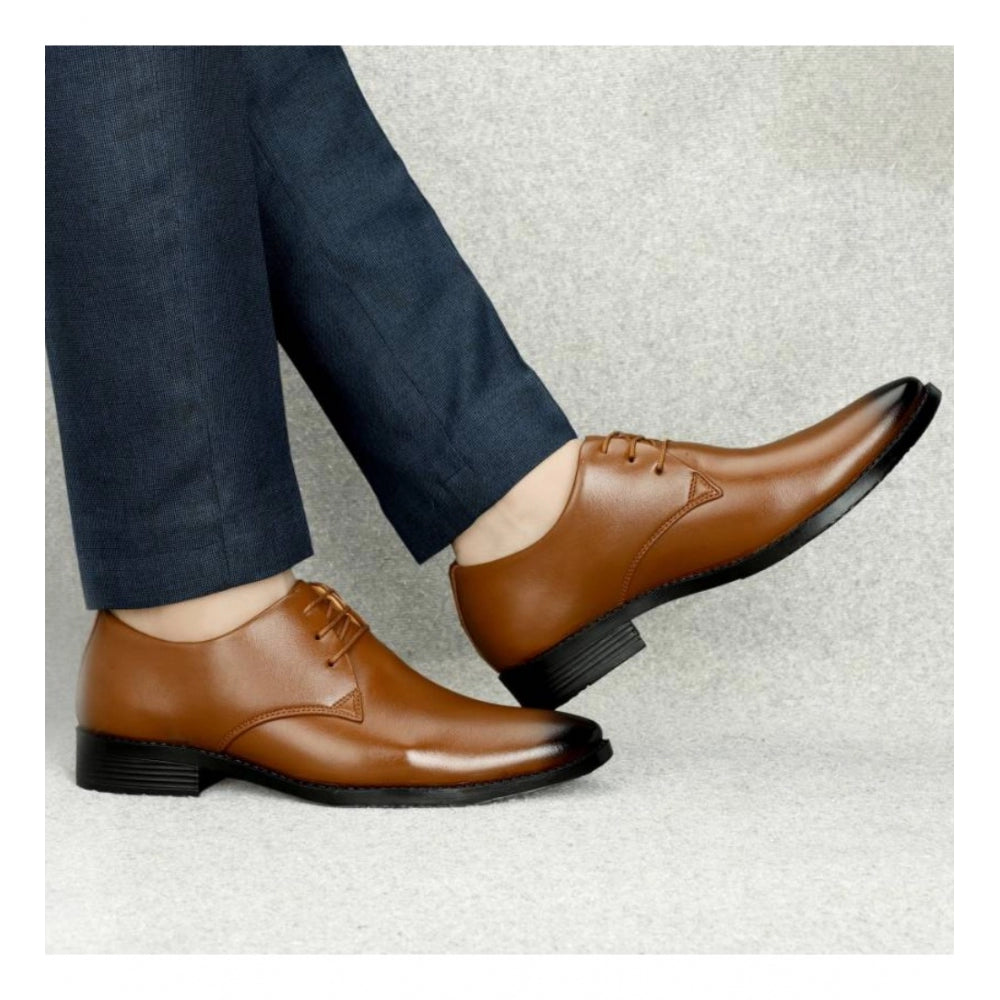 Men's faux leather tan formal shoes, lace-up style for dressy occasions