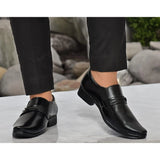 Black faux leather men's formal slip-ons, flat heel for elegant occasions