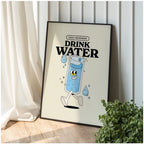 Black paper print Daily Reminder Drink Water wall frame, lightweight glass frame with smooth text reminder