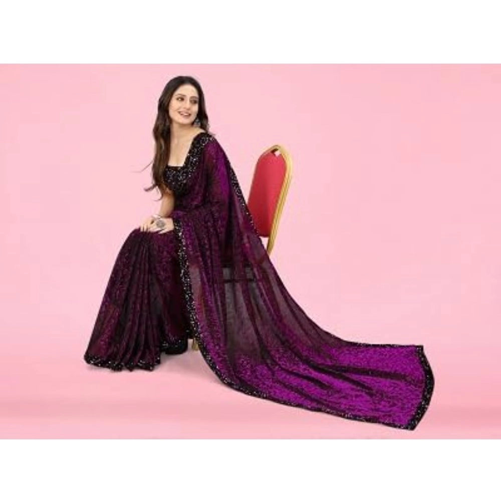 Wine Lycra floral saree with unstitched blouse (5.5 mtr), stylish women's fashion accessory for special occasions