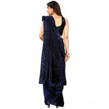Blue Lycra floral saree with unstitched blouse (5.5 mtr) for women on mannequin