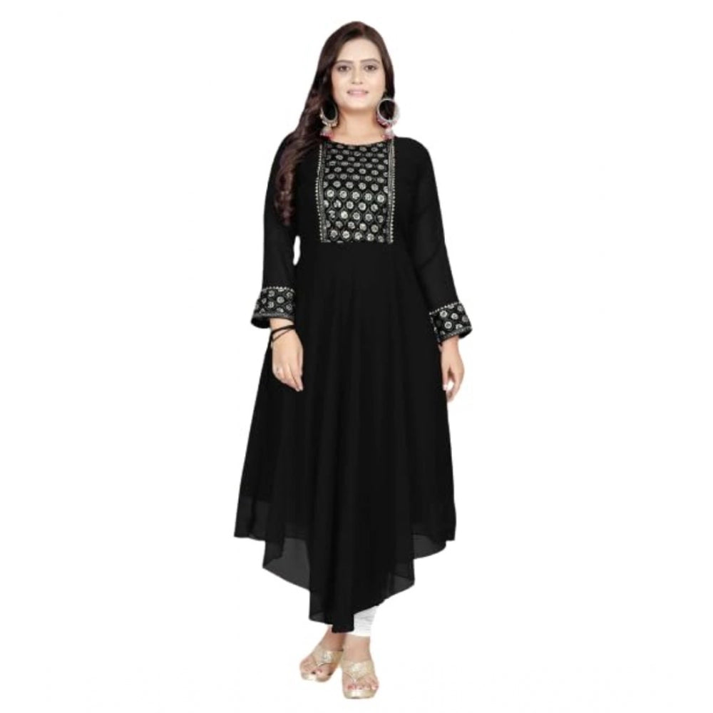 Women's Georgette Embroidered Kurti (Black) - GillKart