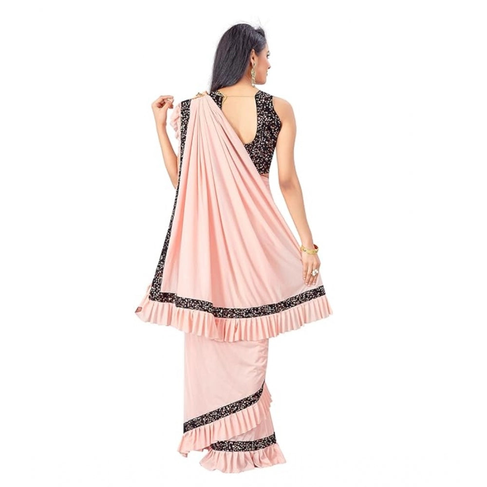 Peach lycra solid saree with unstitched blouse (5.5mtr), women's formal wear for traditional events