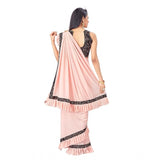 Women's Lycra Solid Saree With Unstitched Blouse (Peach, 5.5 Mtr) - GillKart