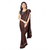 Brown Lycra solid saree with unstitched blouse (5.5 mtr), women's fashion wear on mannequin