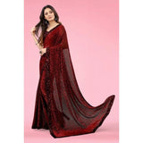 Maroon Lycra floral saree with unstitched blouse, vibrant floral pattern for women's fashion