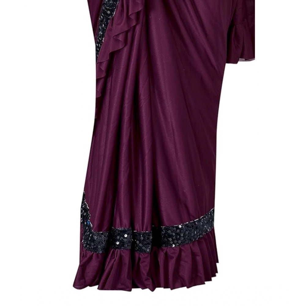 Wine Lycra solid saree with unstitched blouse (5.5mtr), women's fashionwear for formal occasions