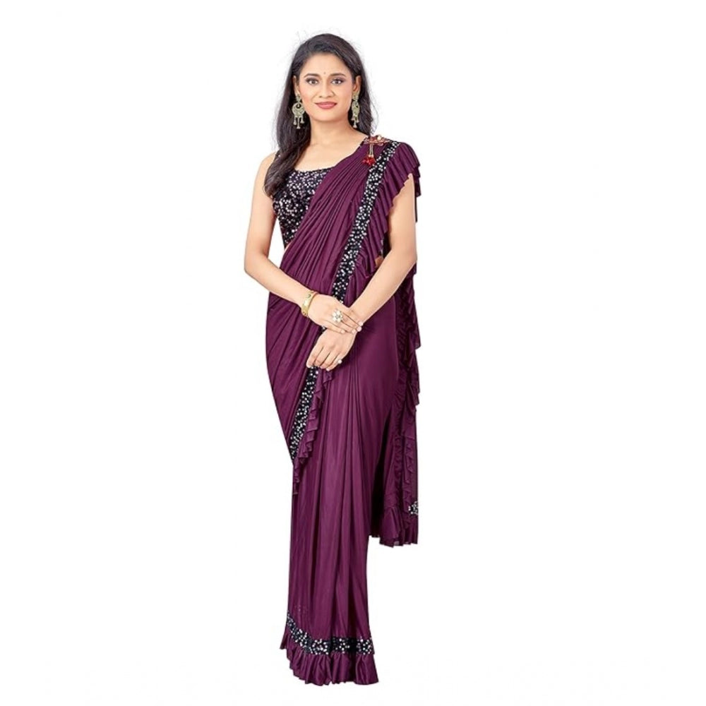 Wine Lycra solid saree with unstitched blouse (5.5mtr), versatile women's fashion for traditional events