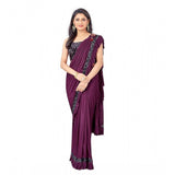 Wine Lycra solid saree with unstitched blouse (5.5mtr), versatile women's fashion for traditional events