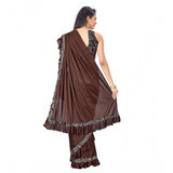 Brown Lycra solid saree with unstitched blouse (5.5mtr)