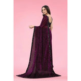 Wine Lycra floral saree with unstitched blouse (5.5 mtr), women's fashion accessory on hanger