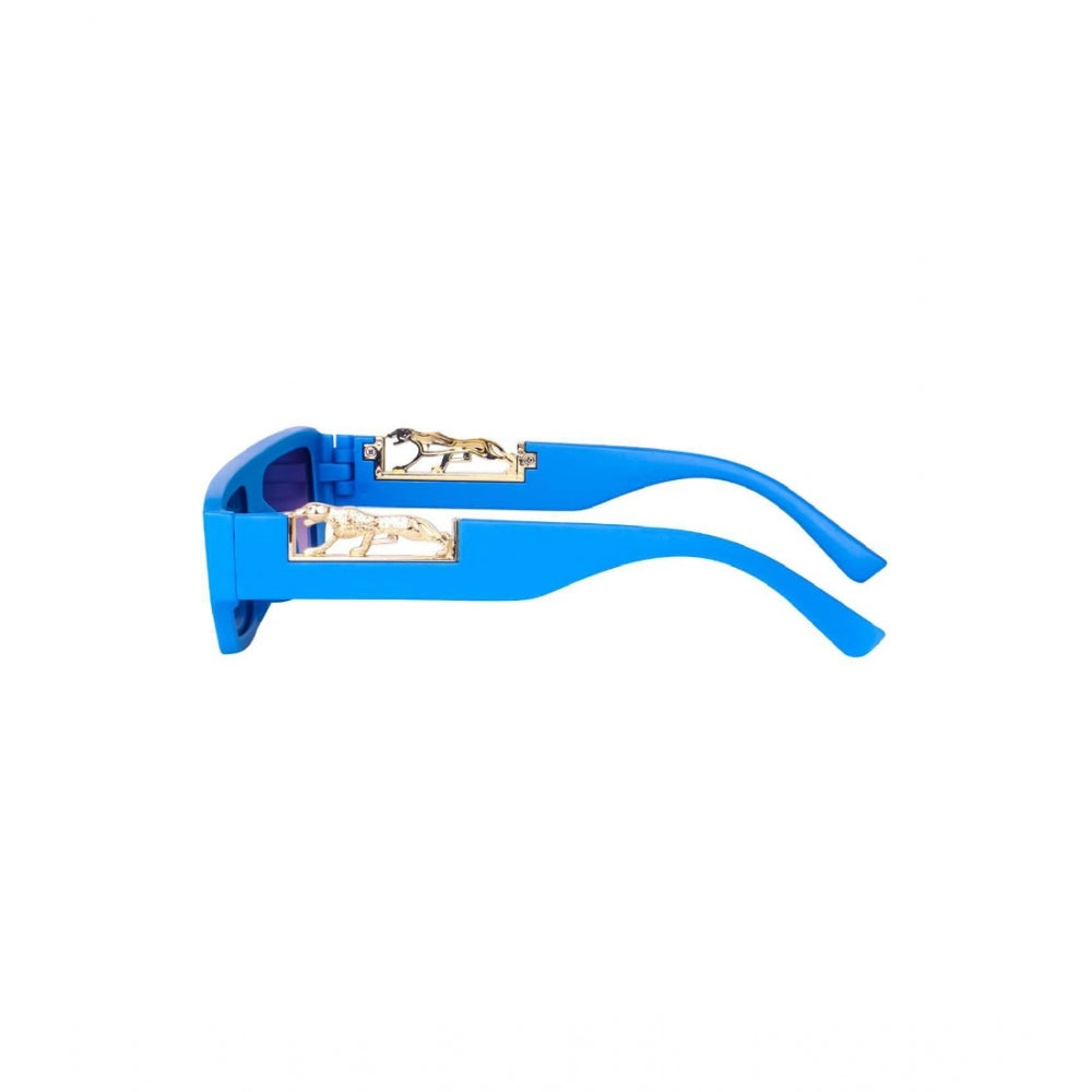 Blue plastic unisex sunglasses with UV400 protection - classic rectangular frame style