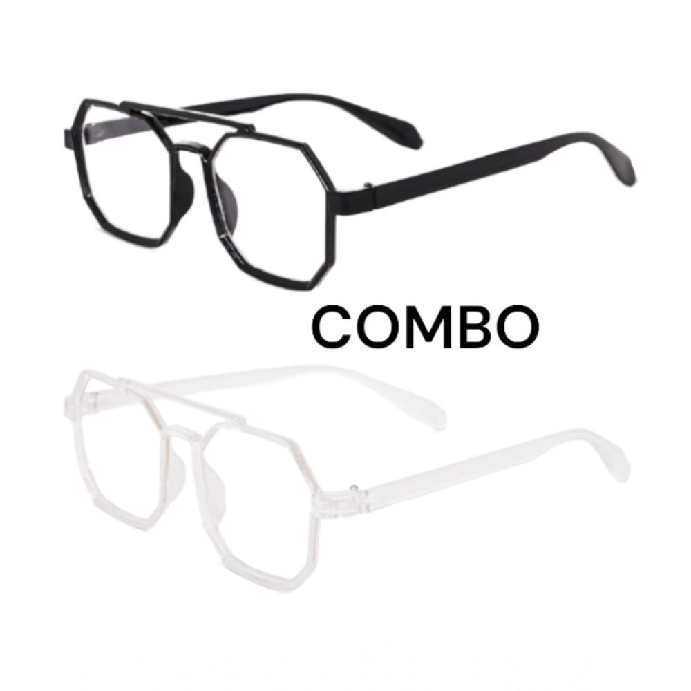 Metal square-framed, multi-colored unisex UV400 protection sunglasses (pack of 2)