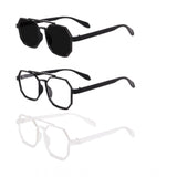 Metal square-frame unisex sunglasses, Pack of 3 with UV400 protection, MultiColor