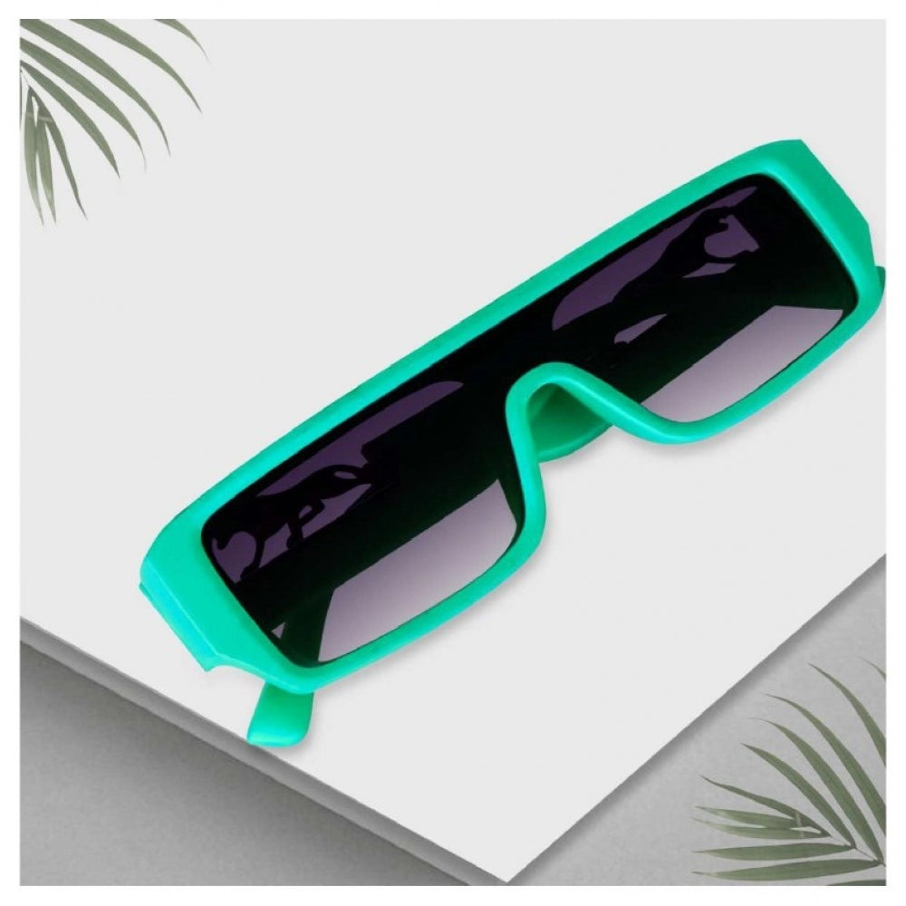 MultiColor polycarbonate unisex UV400 protection sunglasses on model, rectangular frame style for outdoor activities