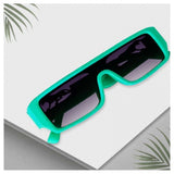 MultiColor polycarbonate unisex UV400 protection sunglasses on model, rectangular frame style for outdoor activities