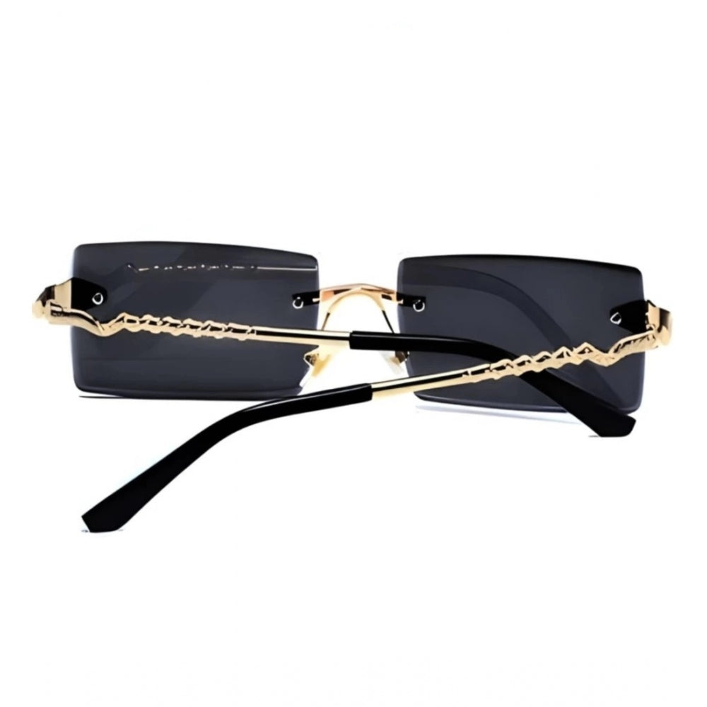 Black metal unisex sunglasses with UV400 protection, classic rectangular frame style on display