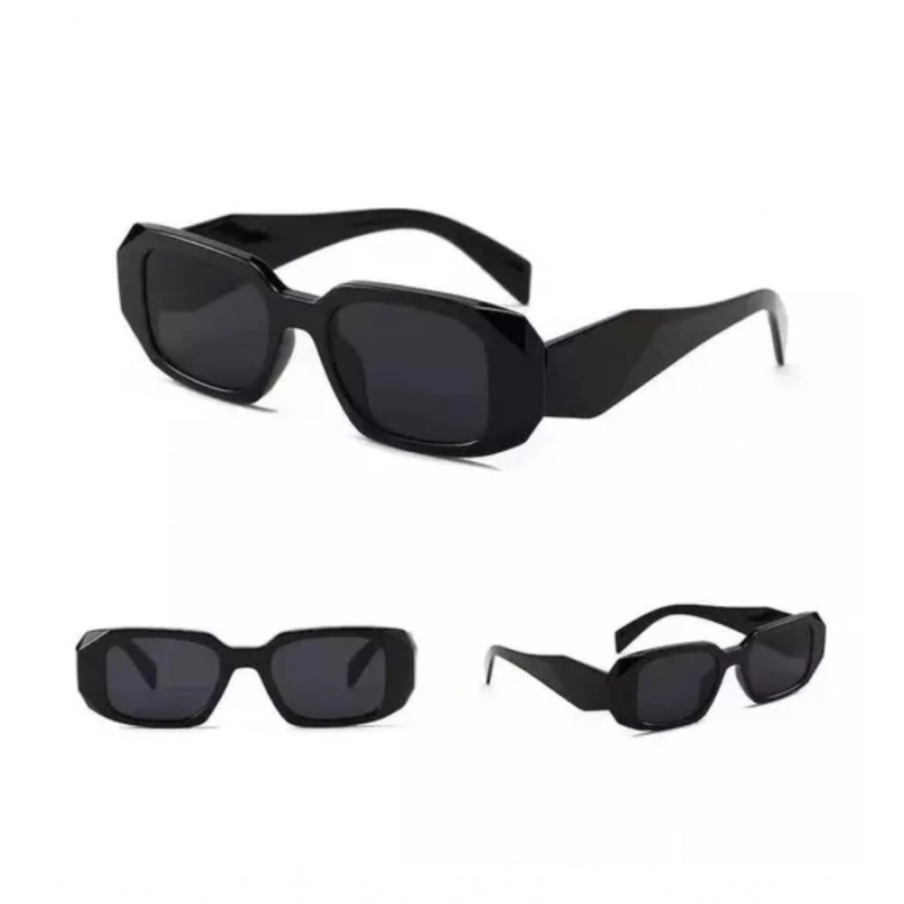 Black plastic square frame unisex sunglasses, pack of 2 with UV400 protection