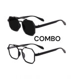 MultiColor plastic unisex UV400 protection sunglasses, pack of 2 with rectangular frames on model's face