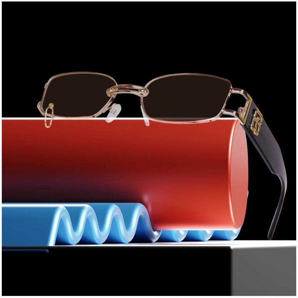 MultiColor metal rectangular sunglasses with UV400 protection for unisex use, close-up on various shades