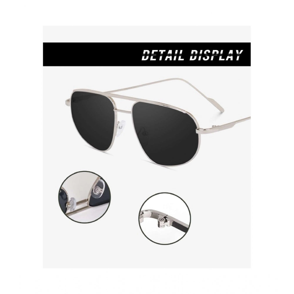 Silver metal aviator sunglasses with UV400 protection, classic unisex style on model's face