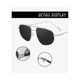 Silver metal aviator sunglasses with UV400 protection, classic unisex style on model's face