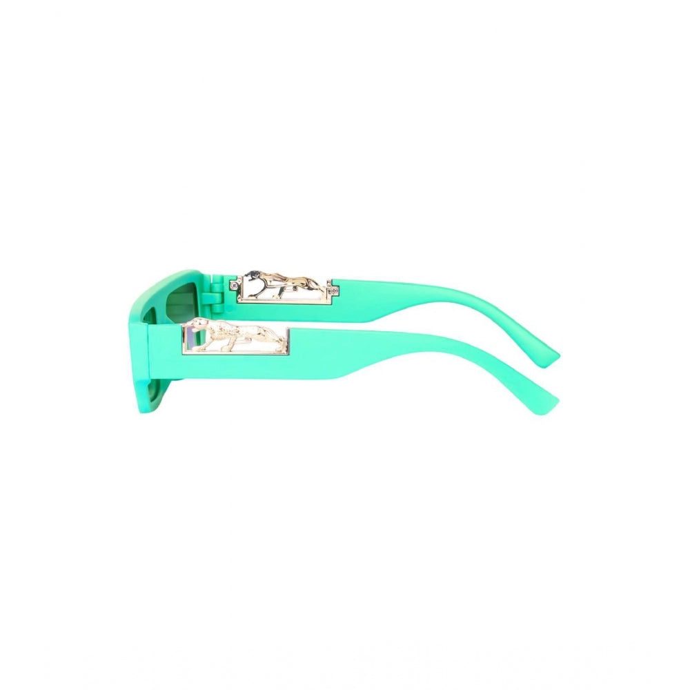 Classic multi-color polycarbonate unisex sunglasses with UV400 protection, rectangular frame design on display stand