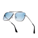 Blue metal aviator sunglasses with UV400 protection for classic unisex style